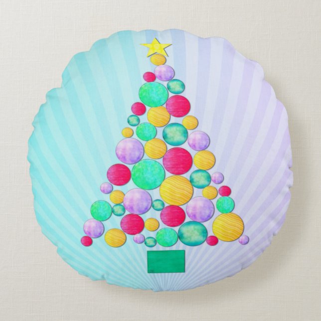 Almofada Redonda O Whimsey Folk Art de Natal (Frente)