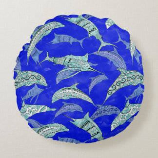 Almofada Redonda Ocean Blue Marine Animals Dolphins Marlins