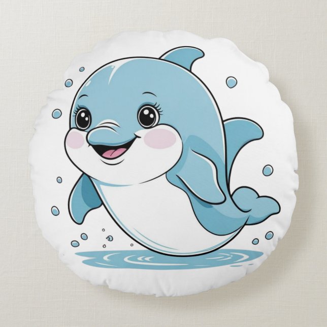Almofada Redonda Ocean Friends Cute Sea Creatures Dolphin  (Frente)