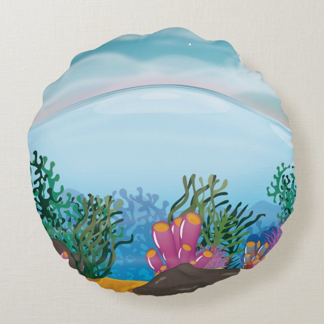 Almofada Redonda Oceano de Coral Reef (Verso)