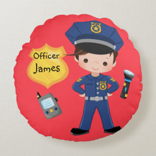 Almofada Redonda Oficial de Polícia de Meninos Personalizados Siren