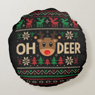 Almofada Redonda Oh Deer Ugly Christmas Sweater Throw Pillow