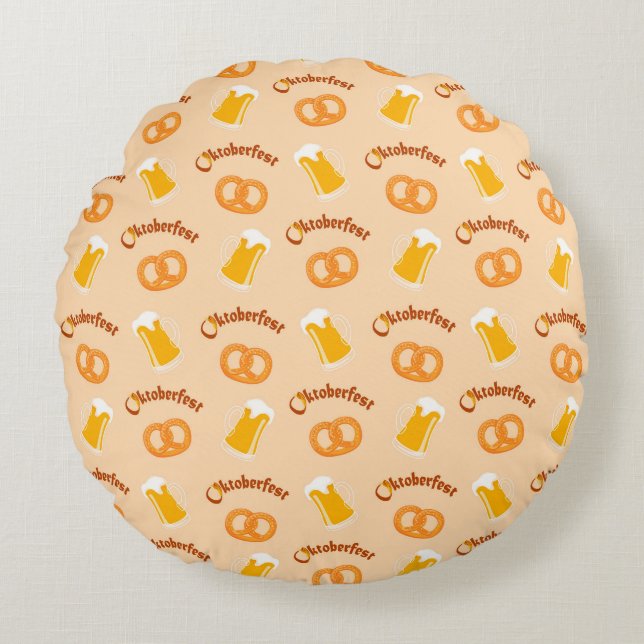 Almofada Redonda Oktoberfest Beer & Pretzel Pattern (Frente)