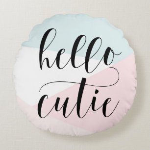 Almofada Redonda Olá, Cutie Modern Calliographic Blush Geométrico