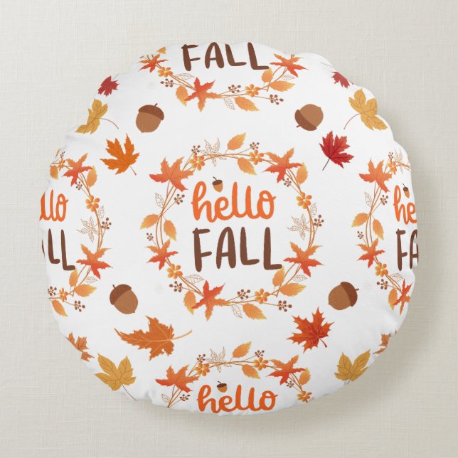 Almofada Redonda Olá, outono deixa padrões sem costura (Frente)