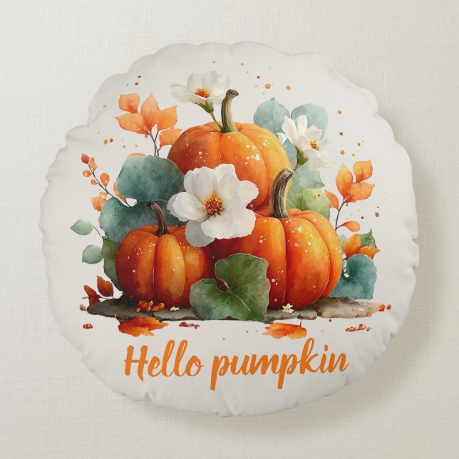 Almofada Redonda Olá Pumpkin Autumn Design (Frente)