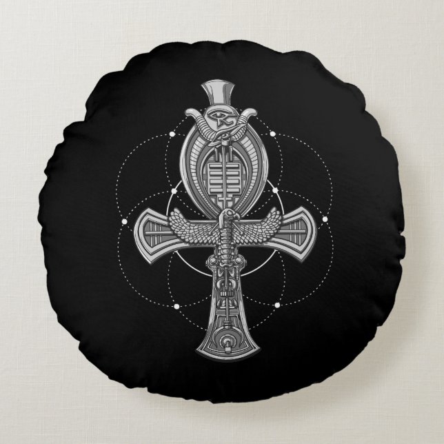 Almofada Redonda Olho transversal de Ankh do símbolo egípcio antigo (Frente)