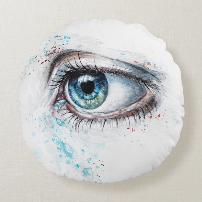 Almofada Redonda Olhos Azuis em Choro (tristeza, simpatia e depress (Frente)
