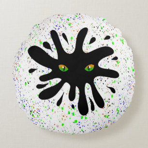 Almofada Redonda Olhos de Gato olhando para um Blob Preto