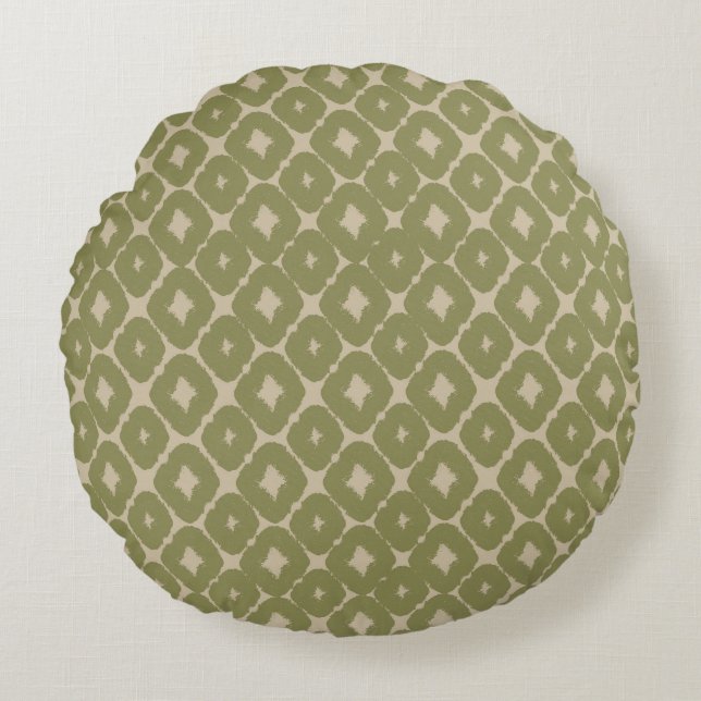 Almofada Redonda Olive and cream Boho Geometric Throw Pillow (Frente)
