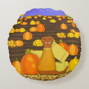Almofada Redonda Oliver The Otter Pega uma Abóbora
