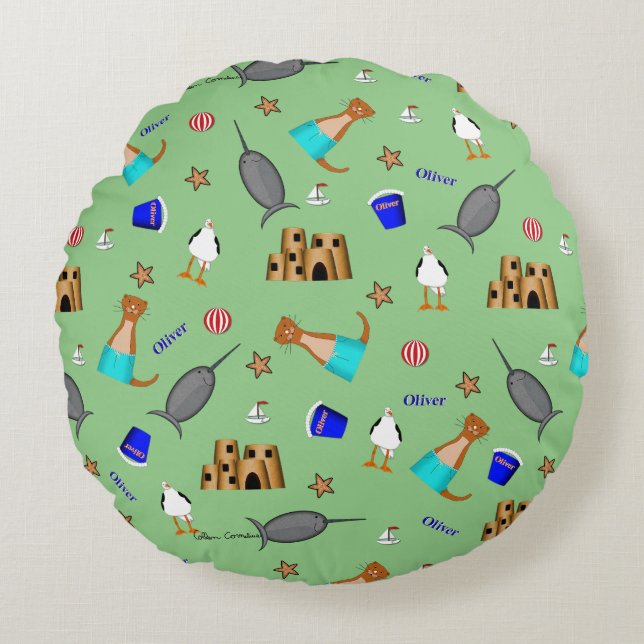 Almofada Redonda Oliver The Otter Summer Beach Vacntern (Frente)