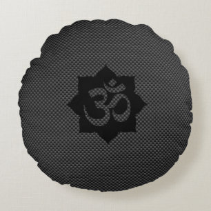 Almofada Redonda OM Symbol Lotus Spirituality Yoga Carbon Style