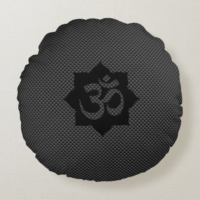 Almofada Redonda OM Symbol Lotus Spirituality Yoga Carbon Style (Frente)