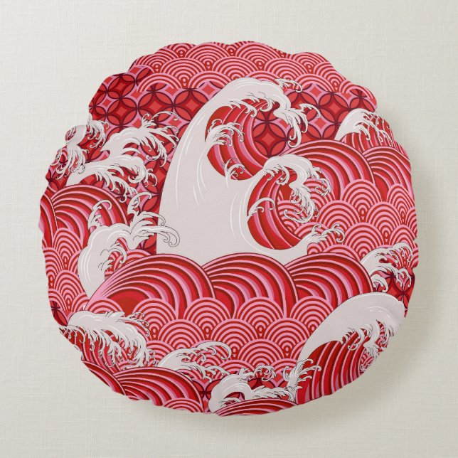 Almofada Redonda Ondas Chinesas: Estilo Sem Olho Decorativo. (Frente)