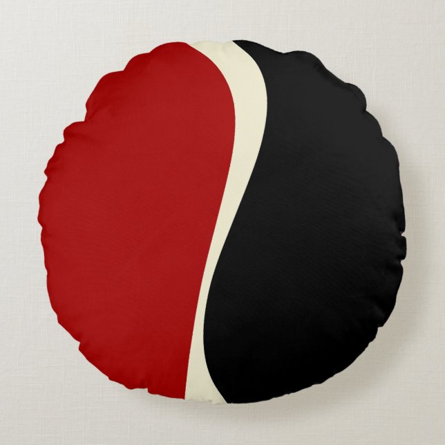 Almofada Redonda Ondas Simples 2 em Vermelho e Creme (Frente)