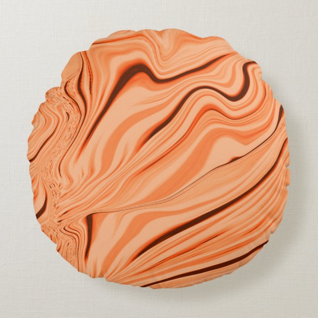 Almofada Redonda ondulações em tons de laranja, cilindro castanho c (Frente)