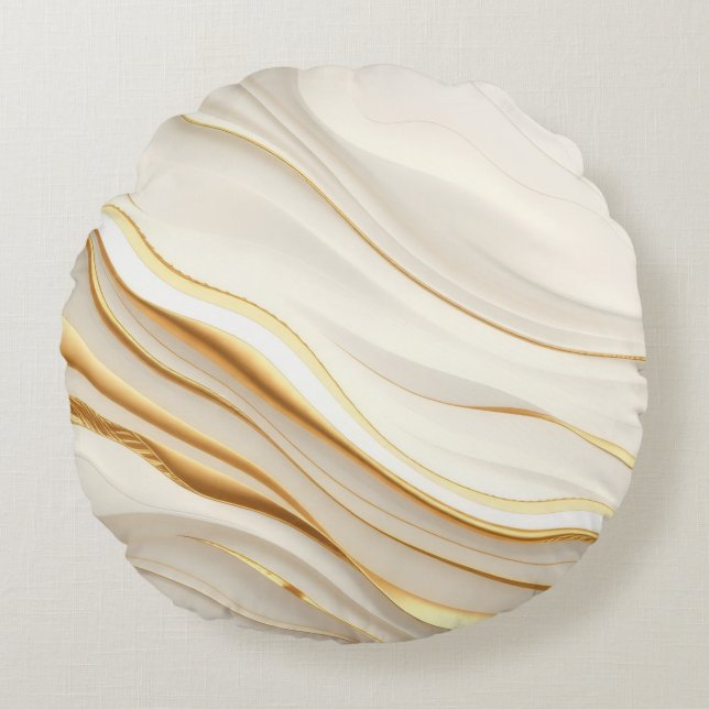 Almofada Redonda "Opulent Gold and Cream Marble Swirls" (Frente)