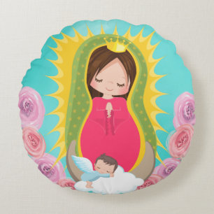 Almofada Redonda Oração nossa senhora do católico de Guadalupe