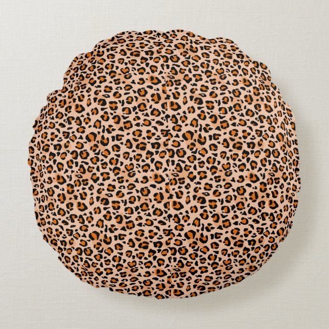 Almofada Redonda Orange and Brown Leopard Print (Frente)