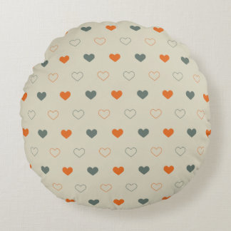 Almofada Redonda Orange and Green Heart Grid Pattern