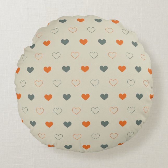 Almofada Redonda Orange and Green Heart Grid Pattern (Frente)