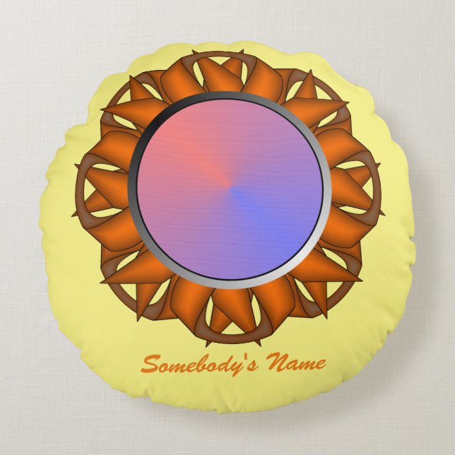 Almofada Redonda Orange Disk Ribbon por Kenneth Yoncich (Frente)