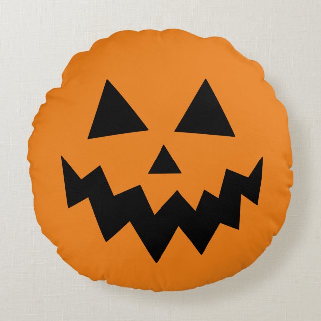 Almofada Redonda Orange Halloween Pumpkin Jack O Lanterna (Frente)
