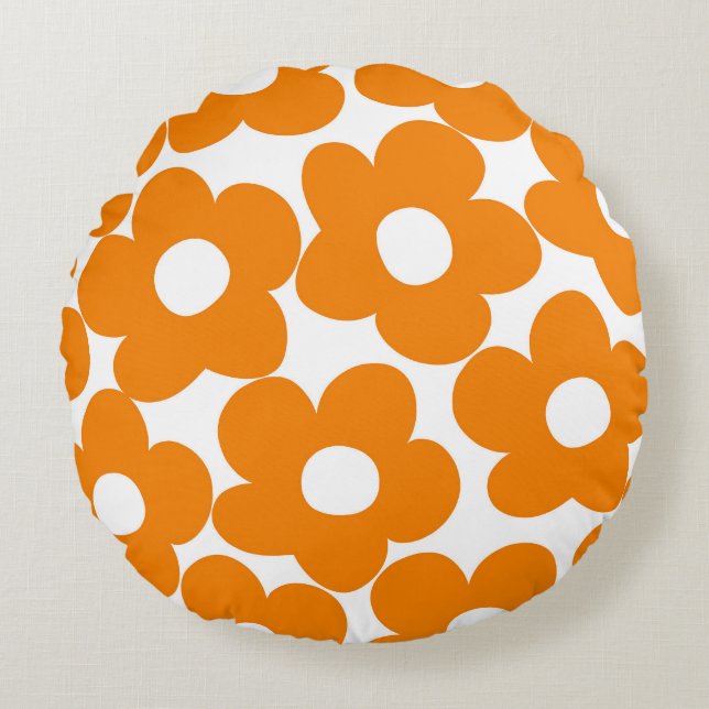 Almofada Redonda Orange Retro Daisies #1 #decor #art (Frente)