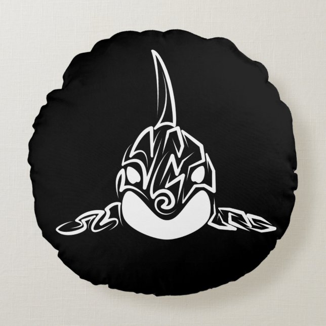 Almofada Redonda Orca Tribal Negra (Frente)