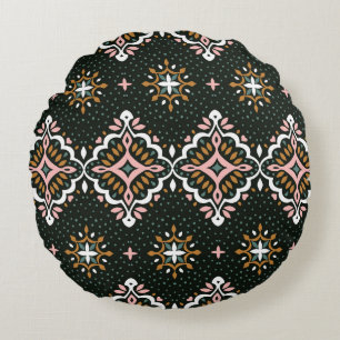 Almofada Redonda Oriental Damask: Talavera Vintage Elegance
