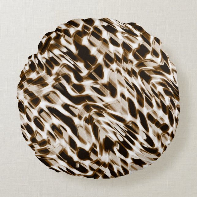 Almofada Redonda Orifícios castanhos em movimento, escuros e esbran (Frente)