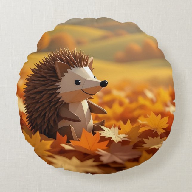 Almofada Redonda Origami Hedgehog Autumn Themed (Frente)