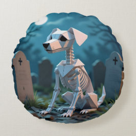 Almofada Redonda Origami Spooky Skeleton Dog Halloween Throw Pillow