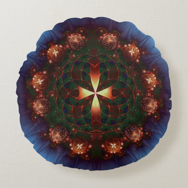 Almofada Redonda Ornamentado Cross Mandala (Frente)
