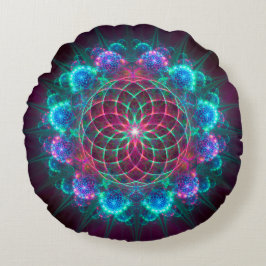 Almofada Redonda Ornamento azul fractal floral