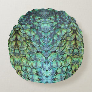 Almofada Redonda Ornamento de Penas de Penas de Pavão Elegante Lux