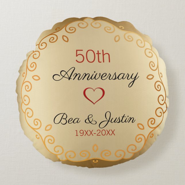 Almofada Redonda Ornamento Dourado E bege (Frente)