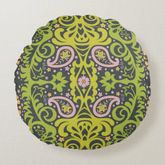 Almofada Redonda ornamento paisley oriental; flo decorativo sem cos