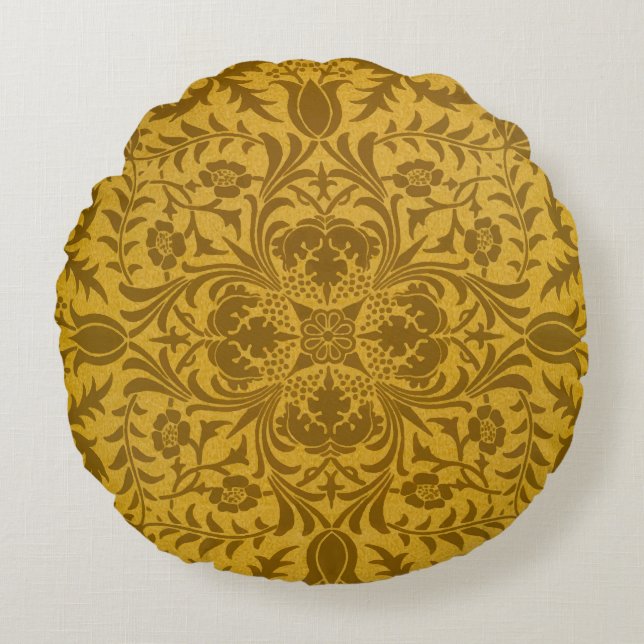 Almofada Redonda Ornate gold floral pattern with symmetrical (Frente)