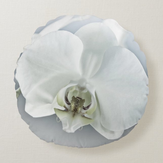 Almofada Redonda Orquídea de Phaleonopsis Branca (Frente)