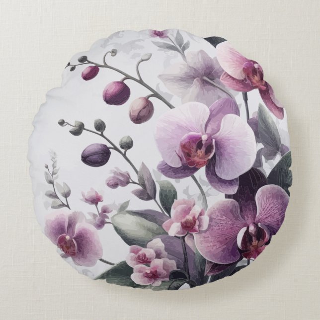 Almofada Redonda Orquídea Encantadora Sinfonia de Elegância (Frente)