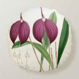 Almofada Redonda Orquídea Roxa Profunda Vintage Masdevallia Harryan