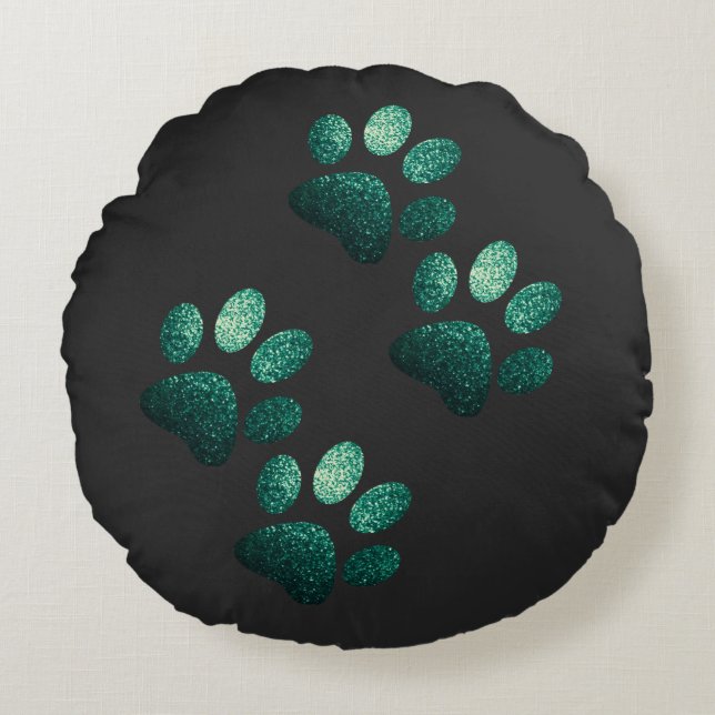 Almofada Redonda Os amigos do cão brilham verde escuro (Frente)