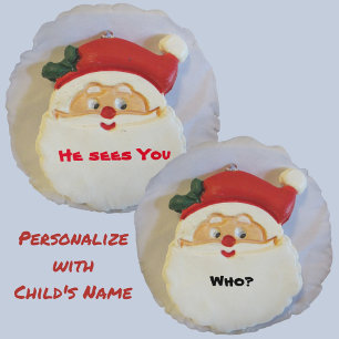 Almofada Redonda Os papais noeis veem seu Natal personalizável