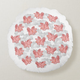 Almofada Redonda Os porcos voam o travesseiro feito sob encomenda