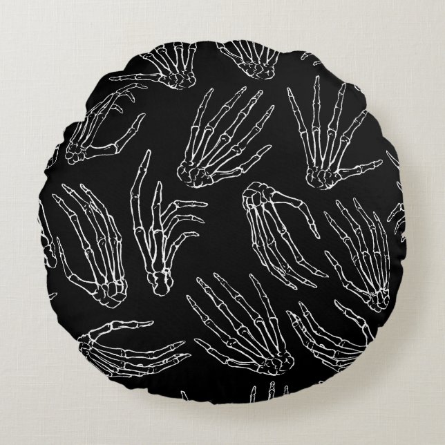Almofada Redonda Ossos Desenhados À Mão, Estilo De Engrenação Em Se (Frente)
