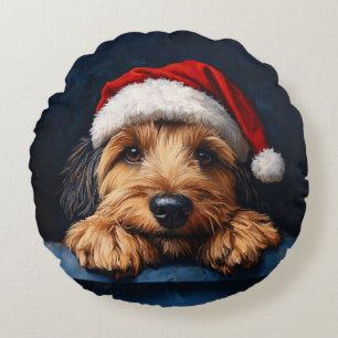 Almofada Redonda Otterhound Em Um Chapéu De Papai Noel