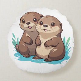 Almofada Redonda Otters Animal Cartoon Cute Elegante Minimalista