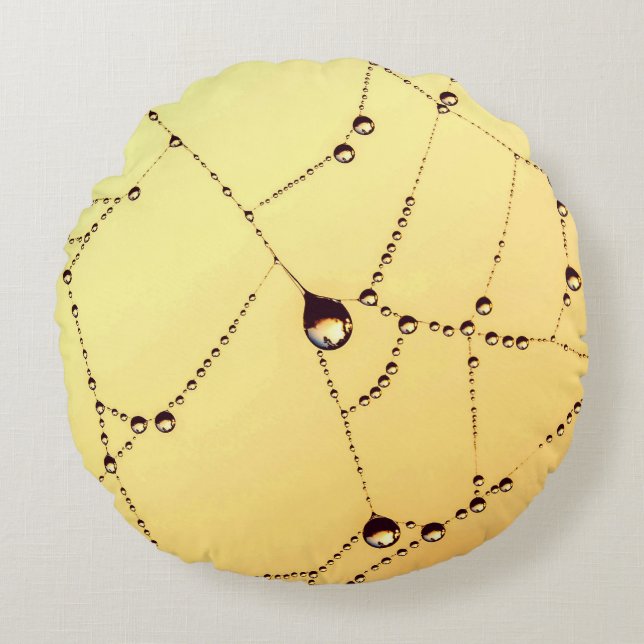 Almofada Redonda Ouro amarelo-aranha elegante preto (Frente)